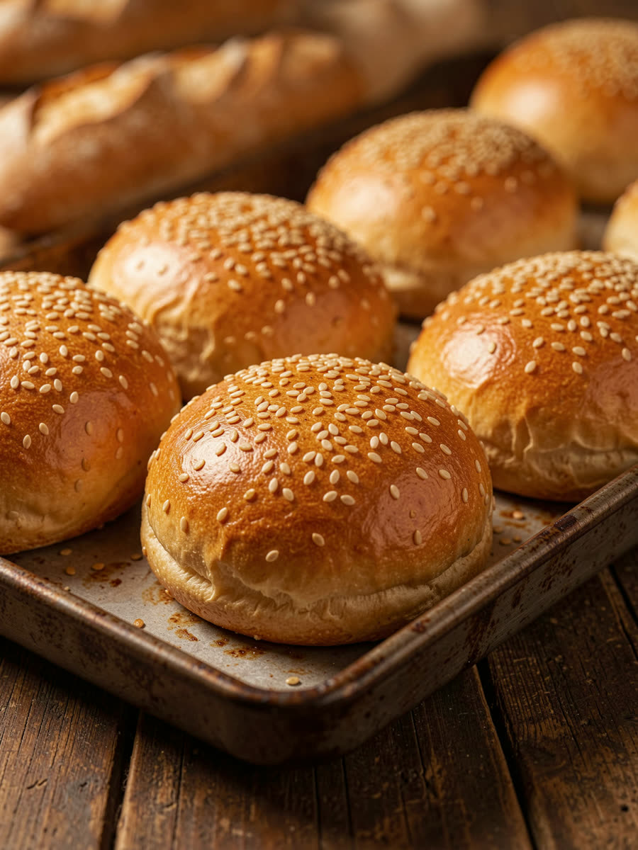 Pães de hambúrguer caseiros
